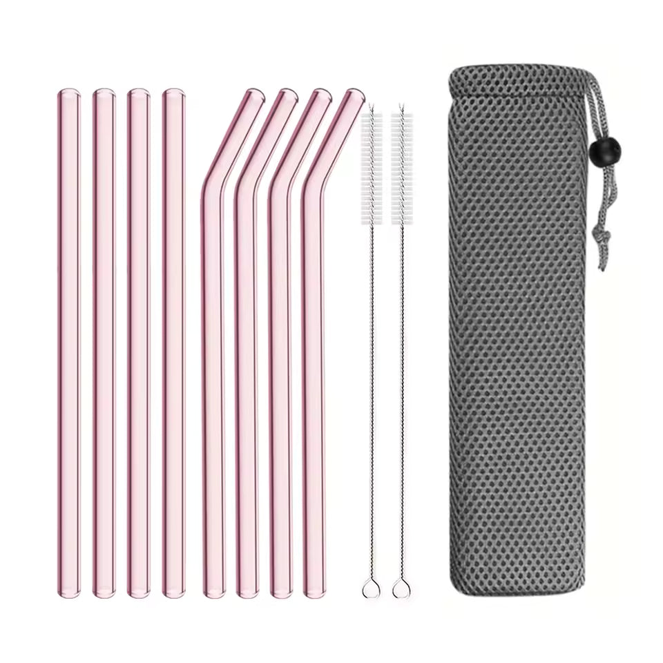 Pink Glass Drinking Straws — Reusable & Eco-Friendly