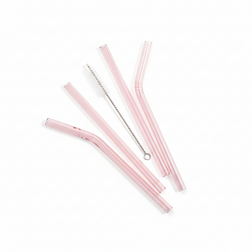 Pink Glass Drinking Straws — Reusable & Eco-Friendly